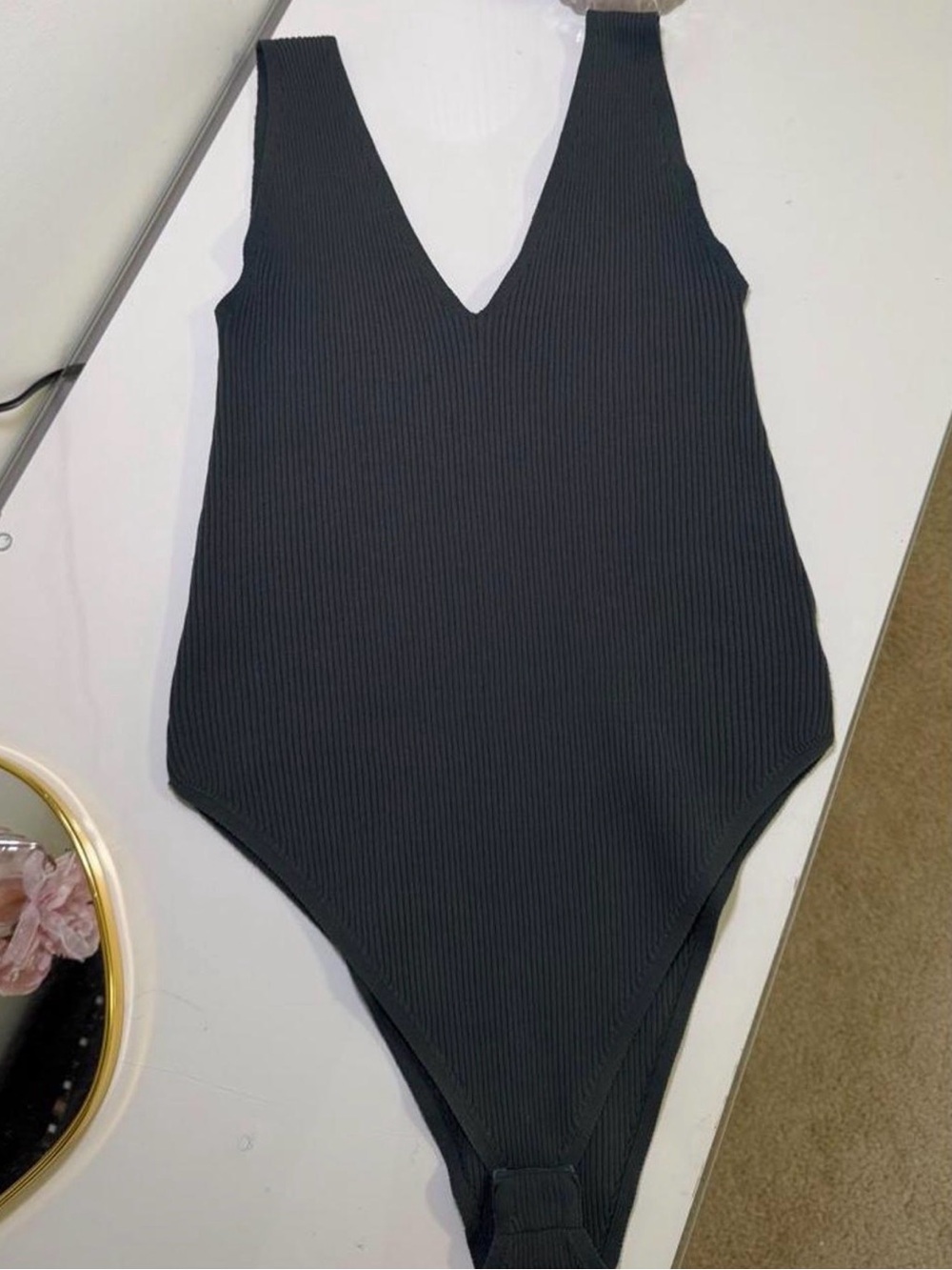 Wishlist Black Ribbed V‑Neck Bodysuit